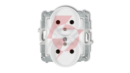 MINI Mechanizm gniazda podwójnego do ramki z uziemieniem 2x(2P+Z) (bez przesłon torów prądowych) biały mat 25MGPR-2z