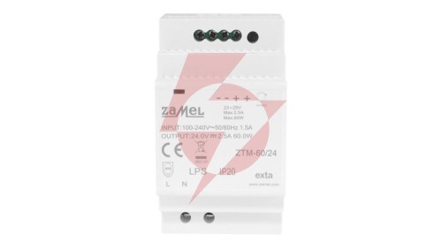 Zasilacz impulsowy montowany na szynie TH-35 (DIN) 60W 24V DC typ: ZTM-60/24 EXT10000284