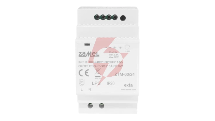 Zasilacz impulsowy montowany na szynie TH-35 (DIN) 60W 24V DC typ: ZTM-60/24 EXT10000284