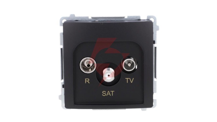Simon Basic Gniazdo antenowe R-TV-SAT przelotowe (moduł), 1x wejście: 5 MHz–2,4 GHz czarny BMZAR-SAT10/P.01/49