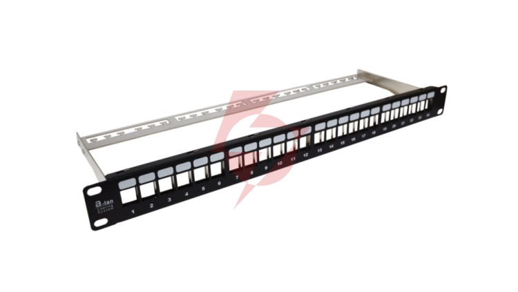Patch panel 19 cali pusty, modularny 24 porty 1U z podporą niewyposażony PK020