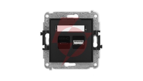 ICON Mechanizm ładowarki USB podwójnej USB C + USB A, 20W max. czarny mat 12ICUSB-8