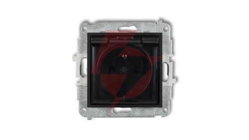ICON Mechanizm gniazda bryzgoszczelnego z uziemieniem 2P+Z (klapka dymna, przesłony torów prądowych) czarny mat 12IGPB-1zdp