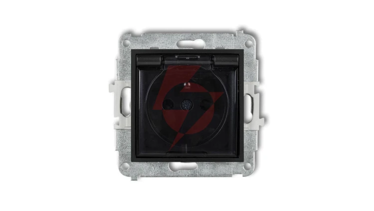 ICON Mechanizm gniazda bryzgoszczelnego z uziemieniem 2P+Z (klapka dymna, przesłony torów prądowych) czarny mat 12IGPB-1zdp