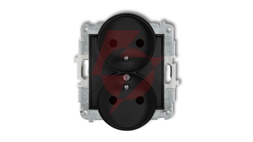 ICON Mechanizm gniazda podwójnego do ramki z uziemieniem 2x(2P+Z) (przesłony torów prądowych) czarny mat 12IGPR-2zp