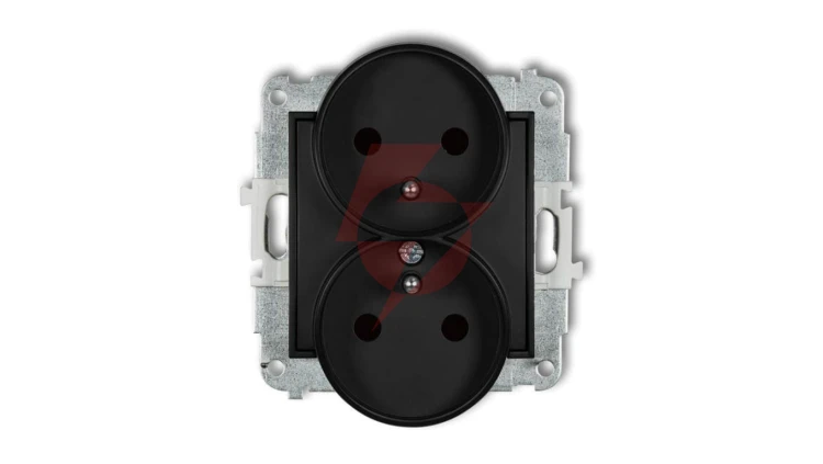 ICON Mechanizm gniazda podwójnego do ramki z uziemieniem 2x(2P+Z) (przesłony torów prądowych) czarny mat 12IGPR-2zp