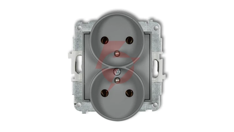 ICON Mechanizm gniazda podwójnego do ramki z uziemieniem 2x(2P+Z) (bez przesłon torów prądowych) szary mat 27IGPR-2z