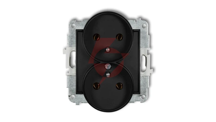 ICON Mechanizm gniazda podwójnego do ramki z uziemieniem 2x(2P+Z) (bez przesłon torów prądowych) czarny mat 12IGPR-2z