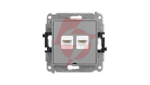ICON Mechanizm gniazda komputerowego podwójnego 2xRJ45, kat. 5e, 8-stykowy, bez pola opisowego szary mat 27IGKBO-2
