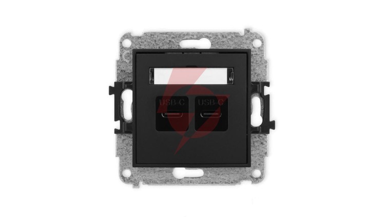 ICON Mechanizm ładowarki USB podwójnej 2xUSB C, 20W max. czarny mat 12ICUSB-7