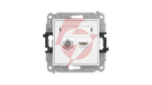 ICON Mechanizm gniazda antenowego poj. typu F (SAT) + gniazda komp. poj. 1xRJ45, kat. 5e, 8-stykowy biały IGFK-1