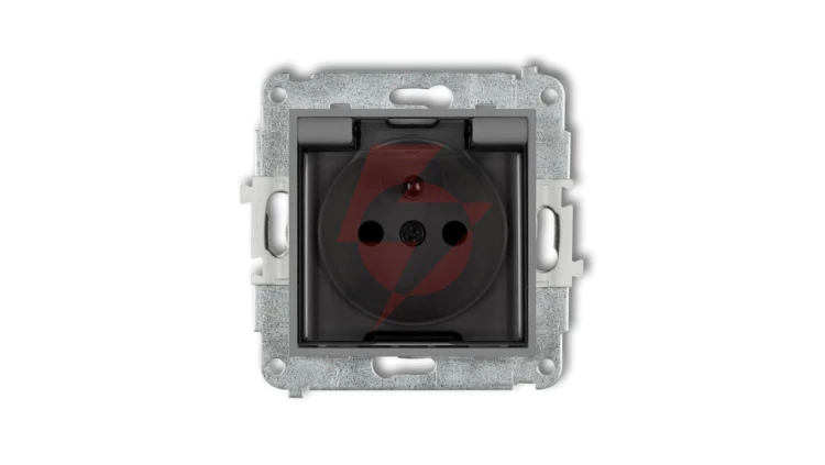 ICON Mechanizm gniazda bryzgoszczelnego z uziemieniem 2P+Z (klapka dymna, przesłony torów prądowych) szary mat 27IGPB-1zdp