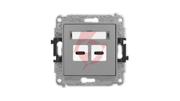 ICON Mechanizm ładowarki USB podwójnej 2xUSB C, 20W max. szary mat 27ICUSB-7