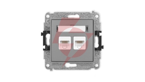 ICON Mechanizm gniazda komputerowego podwójnego 2xRJ45, kat. 5e, 8-stykowy szary mat 27IGK-2