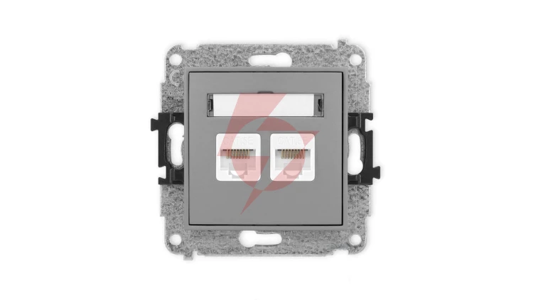 ICON Mechanizm gniazda komputerowego podwójnego 2xRJ45, kat. 5e, 8-stykowy szary mat 27IGK-2