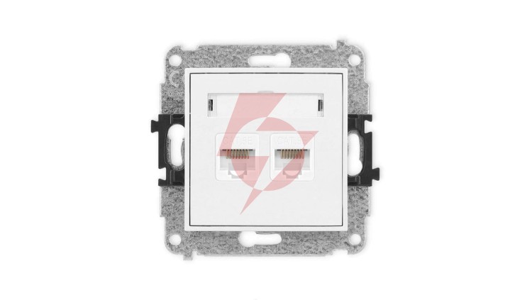 ICON Mechanizm gniazda komputerowego podwójnego 2xRJ45, kat. 5e, 8-stykowy biały mat 25IGK-2