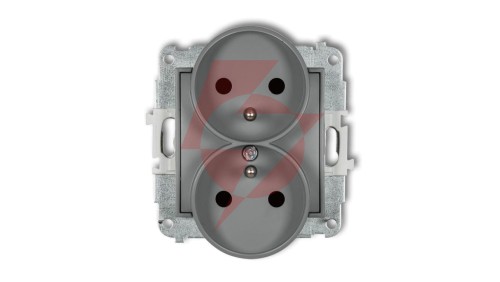 ICON Mechanizm gniazda podwójnego do ramki z uziemieniem 2x(2P+Z) (przesłony torów prądowych) szary mat 27IGPR-2zp