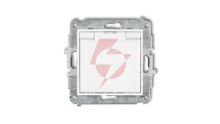 ICON Mechanizm gniazda bryzgoszczelnego z uziemieniem 2P+Z (klapka biała, przesłony torów prądowych) biały IGPB-1zp