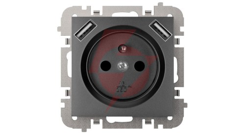 SANTRA gniazdo 2P+Z 2xUSB Zasilające bez ramki podtynkowe czarny 4188-19