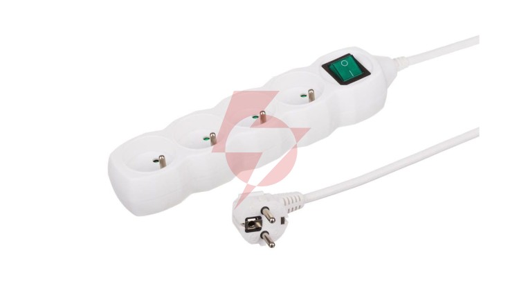 Przedłużacz 4-gniazdowy, 3m biały, z wyłącznikiem, 3x1,0mm OWY 35430