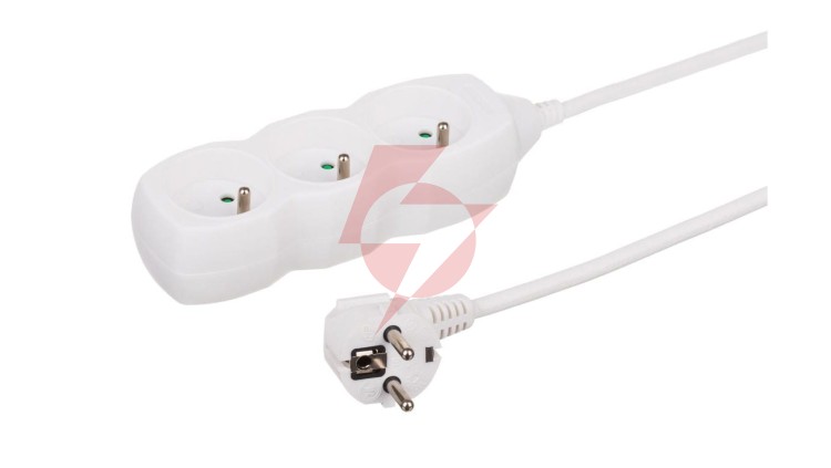 Przedłużacz 3-gniazdowy, 3m biały, 3x1,0mm OWY 34330