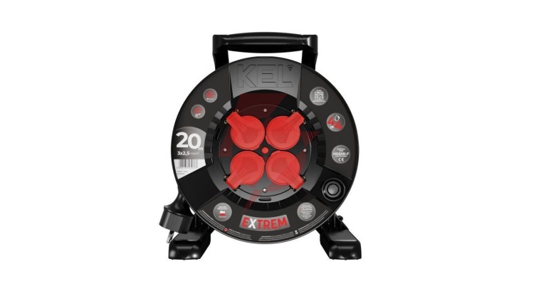 Przedłużacz bębnowy EXTREME LINE 4 gniazda z/u IP44 16A H05RR-F 3x2,5 20m czarny W-100025