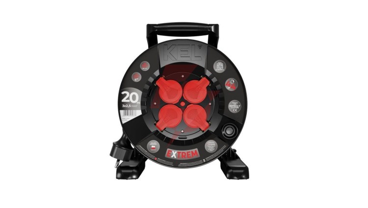 Przedłużacz bębnowy EXTREME LINE 4 gniazda z/u IP44 16A H07BQ-F 3x2,5 20m czarny W-100084