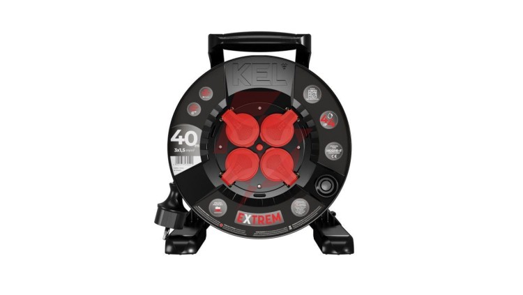 Przedłużacz bębnowy EXTREME LINE 4 gniazda z/u IP44 16A H05RR-F 3x1,5 40m czarny W-100030