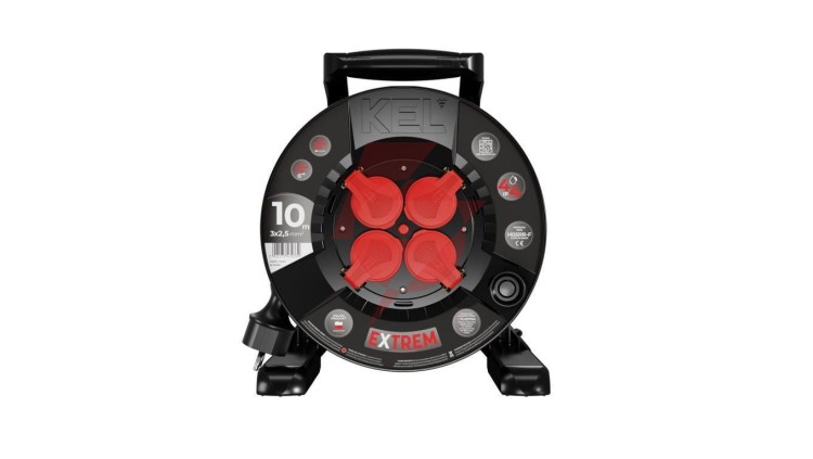 Przedłużacz bębnowy EXTREME LINE 4 gniazda z/u IP44 16A H05RR-F 3x2,5 10m czarny W-100021