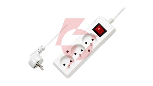 Przedłużacz z wyłącznikiem 3-gniazda z/u 10A 5m /OMY 3x1/ biały PS-370WS T-106120