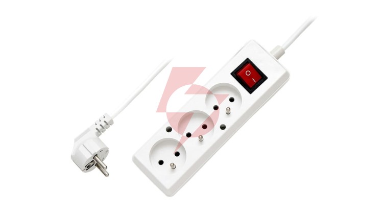 Przedłużacz z wyłącznikiem 3-gniazda z/u 10A 5m /OMY 3x1/ biały PS-370WS T-106120