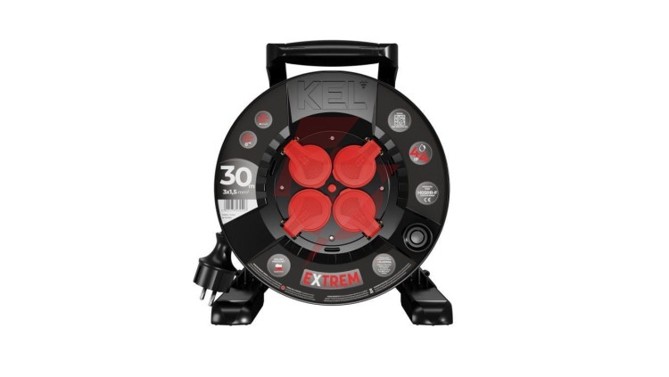 Przedłużacz bębnowy EXTREME LINE 4 gniazda z/u IP44 16A H05RR-F 3x1,5 30m czarny W-100028
