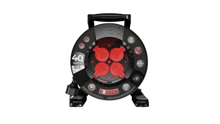 Przedłużacz bębnowy EXTREME LINE 4 gniazda z/u IP44 16A H07BQ-F 3x2,5 40m czarny W-100087