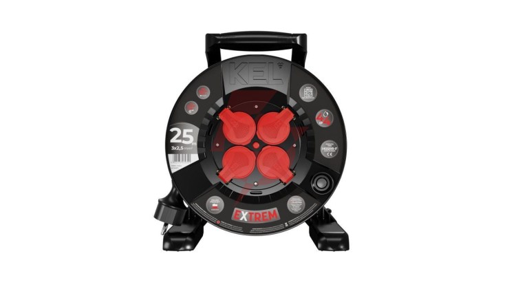 Przedłużacz bębnowy EXTREME LINE 4 gniazda z/u IP44 16A H05RR-F 3x2,5 25m czarny W-100027
