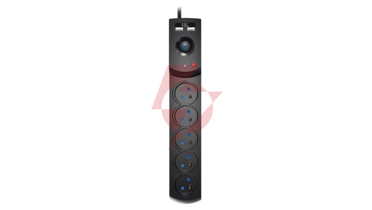 Przedłużacz przeciwprzepięciowy professional 5 gniazd 2xUSB 1,5m 10A 230V 2300W czarny W-100043