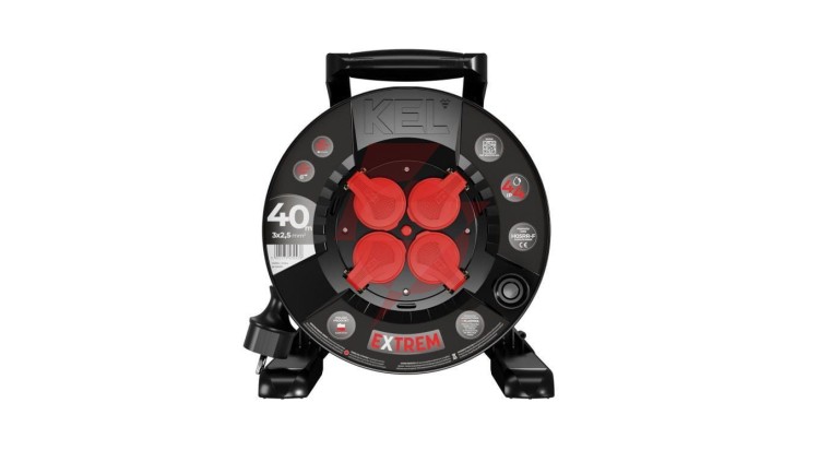 Przedłużacz bębnowy EXTREME LINE 4 gniazda z/u IP44 16A H05RR-F 3x2,5 40m czarny W-100031