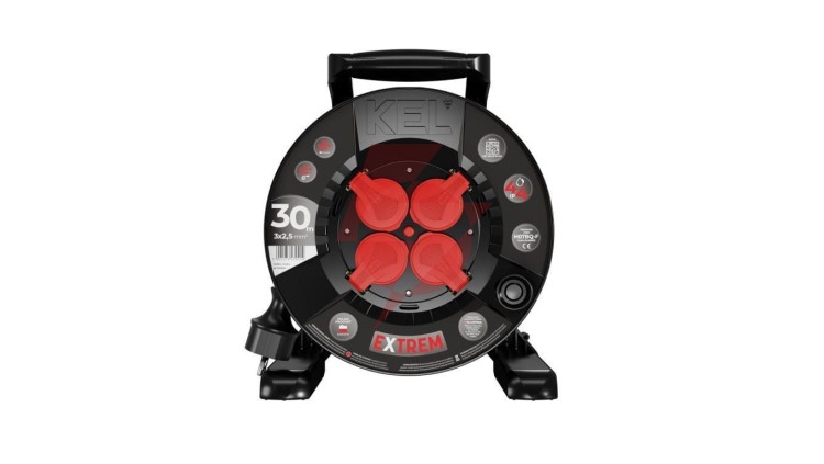 Przedłużacz bębnowy EXTREME LINE 4 gniazda z/u IP44 16A H07BQ-F 3x2,5 30m czarny W-100086