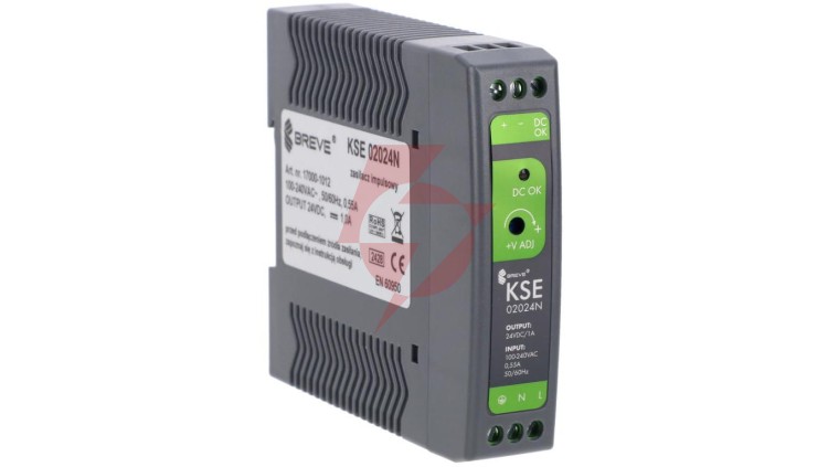 Zasilacz impulsowy KSE 02024P 230/ 24VDC 1A 24W na szynę DIN, Uzas: 85-264VACVAC, Ta70, 17000-1012