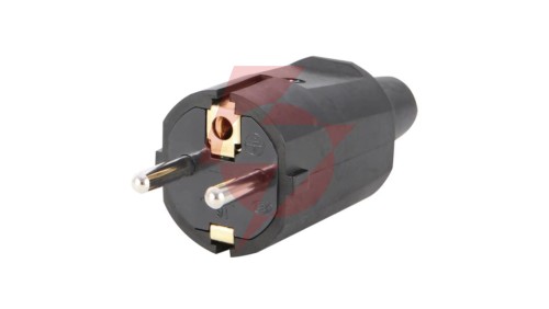 Wtyczka gumowa przenośna z/u z uziemieniem 2P+Z IP20 250V 16 A, czarna 12091