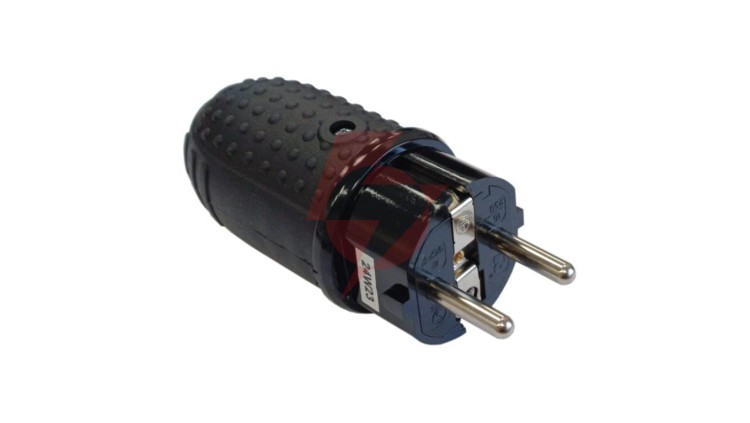 Wtyczka gumowa 2P+Z IP44 250V~ 16 A 3680W prosta czarna 24016