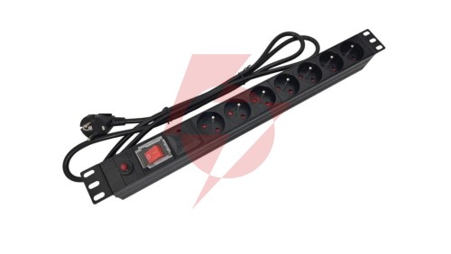 Listwa zasilająca rack 19 cali PDU gniazdo 7 x CEE 7/5 wtyk CEE 7/7 z wyłącznikiem i zabezpieczeniem