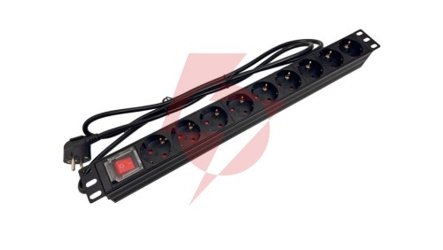 Listwa zasilająca rack 19 cali PDU gniazdo 9 x CEE 7/3 schuko wtyk CEE 7/7 z wyłącznikiem