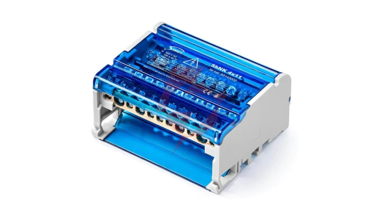Czterobiegunowy modułowy blok rozdzielczy 4x(7x6mm2 2x25mm2 2x35mm2) na szynę TS35 ShNK 4x11 85143002