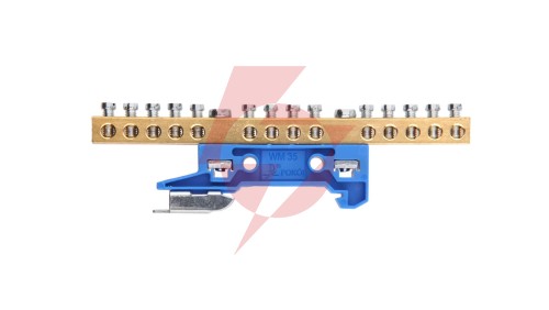 Zacisk ochronny 14x6mm2 mosiądz mocowanie na szynę TS35 niebieski ZO-2107 A14-2136