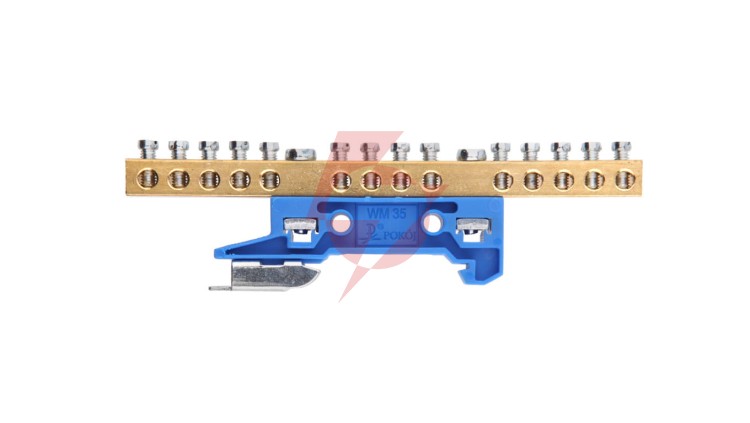 Zacisk ochronny 14x6mm2 mosiądz mocowanie na szynę TS35 niebieski ZO-2107 A14-2136
