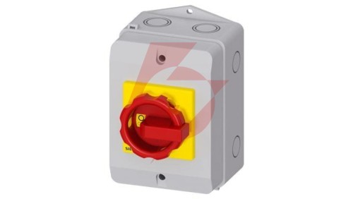 Rozłącznik główny/awaryjny w obudowie 3P 16A 7.5kW AC23A 400V styki pom 1Z 1R pokrętło żółto-czerwone 3LD2064-1GP53
