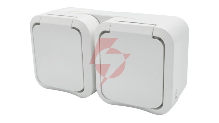 Gniazdo z uziemieniem podwójne natynkowe Aqua Pro IP55 białe 60225