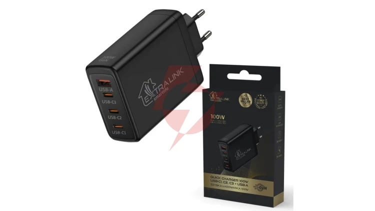 Ładowarka 3x USB-C, USB-A, CHARESL01 Extralink Smart Life Fast Charger 100W GaN