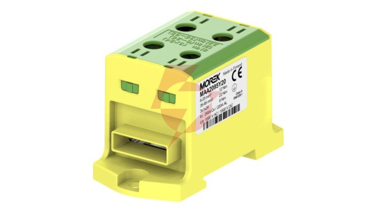 Złączka OTL95-2B żółto-zielony 2xAl/Cu 6-95mm2 3x1x24 1000V AC/1500V DC Zacisk uniwersalny z wejściem na szynę elastyczną MAA209