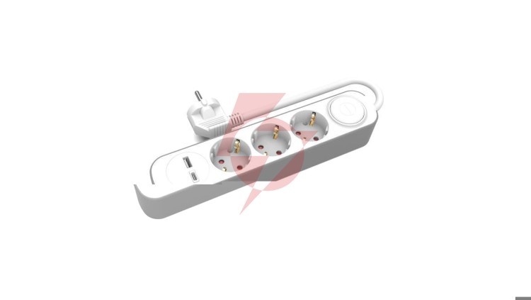 Przedłużacz stały 3x z włącznikiem oraz gniazdami USB A USB C 3m schuko PS-370SWS+USBA+USBC/3 E W-30007